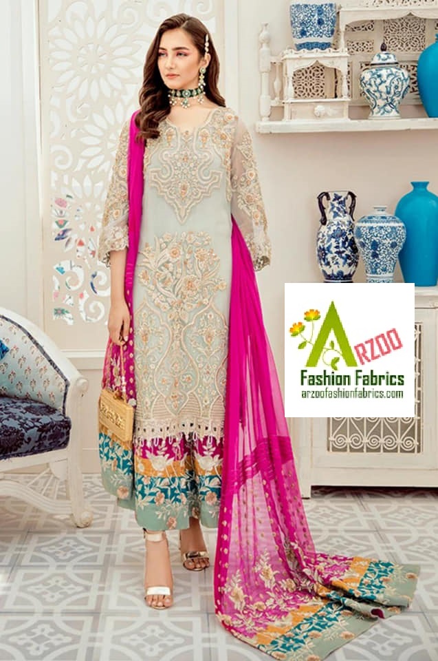 Imrozia Chiffon Embroidered 2020 with Chiffon Emb Dupatta, Silk Emb Trouser (3Pc)