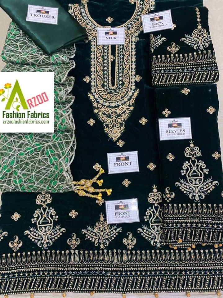 Gul Ahmed Velvet Embroidered 2021 with Net Emb Dupatta, Silk Trouser (3Pc)