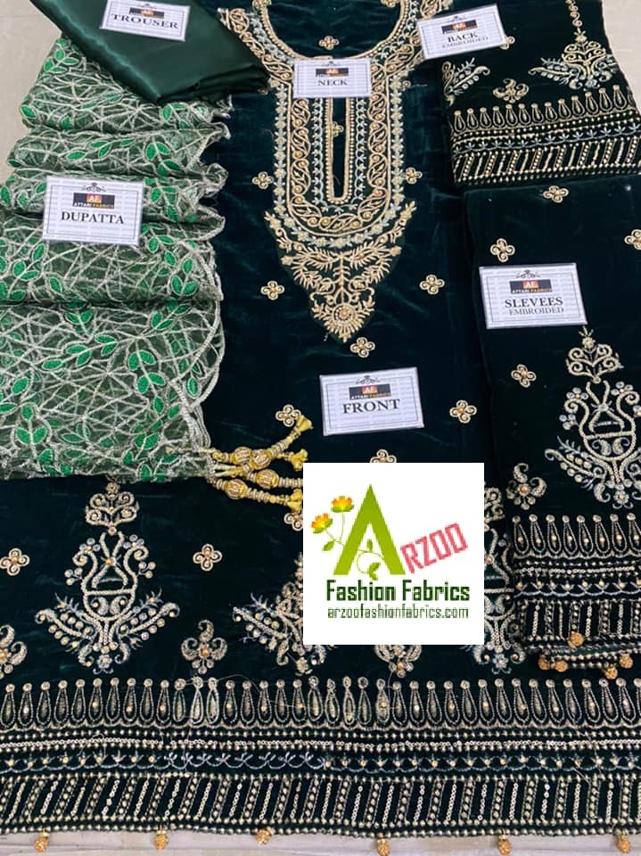 Gul Ahmed Velvet Embroidered 2021 with Net Emb Dupatta, Silk Trouser (3Pc)
