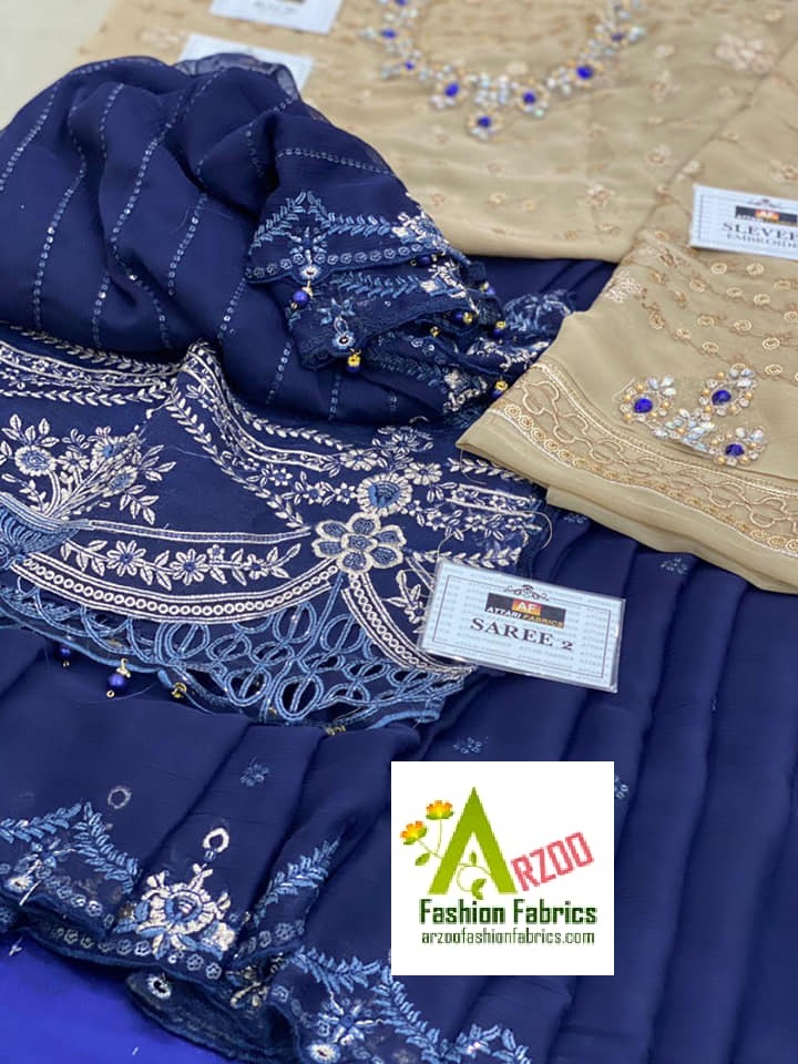 Maria.b Saaree Chiffon Embroidered 2021 with Silk Trouser