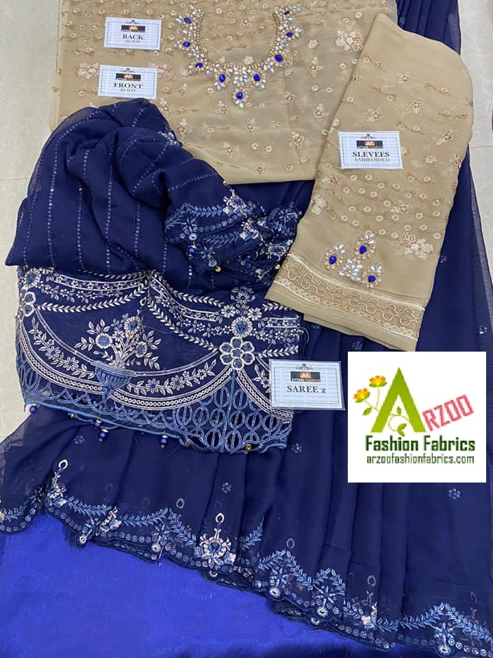 Maria.b Saaree Chiffon Embroidered 2021 with Silk Trouser