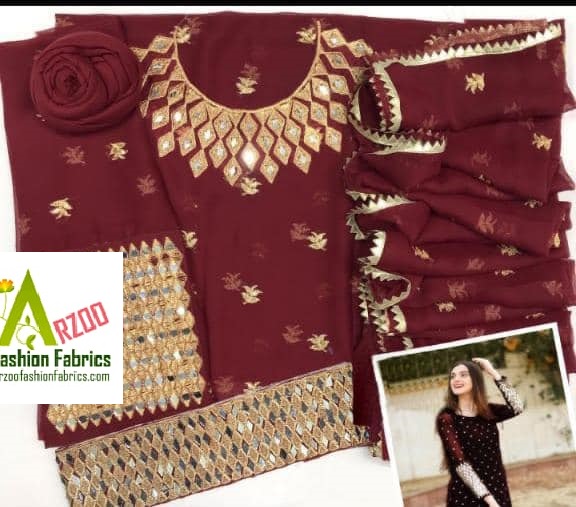 Agha Noor Chiffon Mirror Embroidered 2021 with Chiffon Emb Dupatta, Malai Trouser (3Pc)