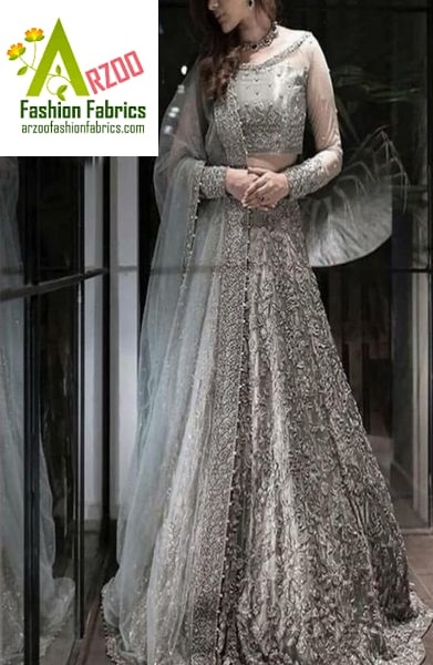 Maria.b Bridal Net Embroidered 2021 with Net Emb Dupatta, Silk Trouser (3Pc)