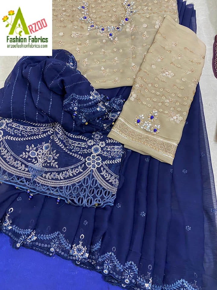 Maria.b Saaree Chiffon Embroidered 2021 with Silk Trouser