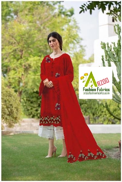 Minha Cotton Boring Embroidered 2021 with Chiffon Emb Dupatta, Cotton Trouser (3Pc)