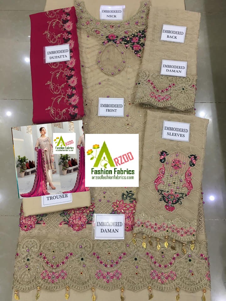 Ramsha Festive Chiffon Embroidered 2021 with Chiffon Emb Dupatta, Plain Trouser (3Pc)