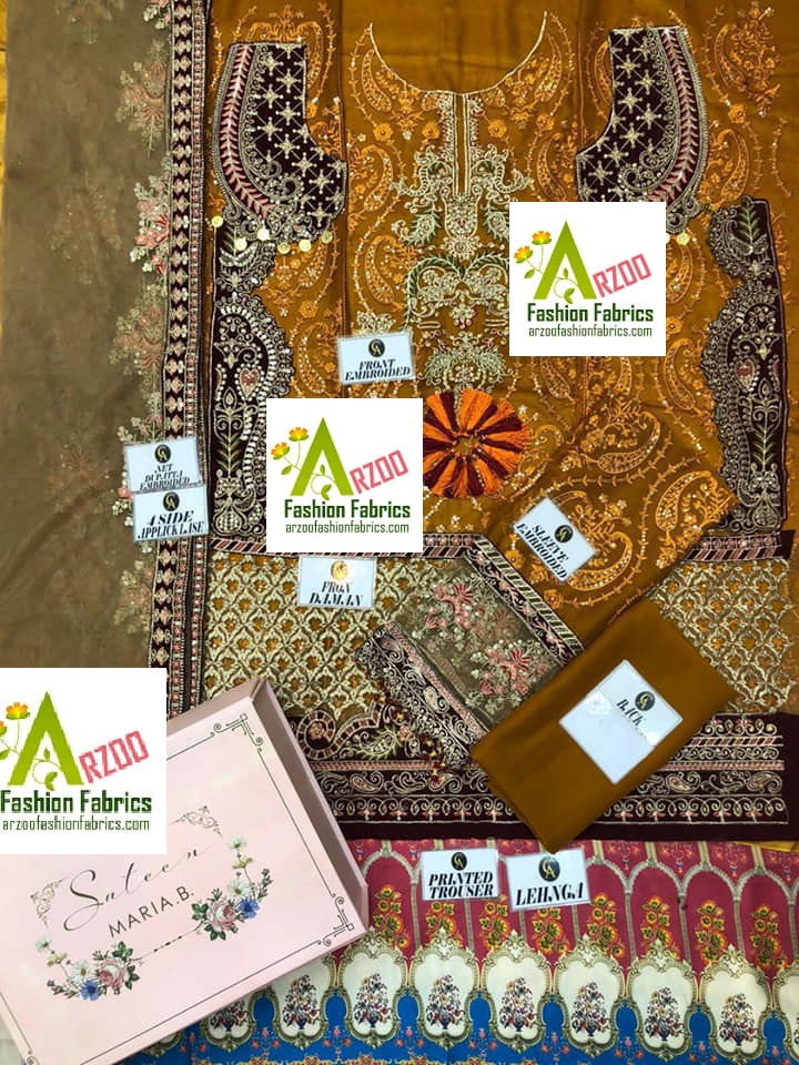 Maria.b Wedding Chiffon, Velvet n Silk Embroidered 2021 with Net Emb Dupatta, Silk Trouser