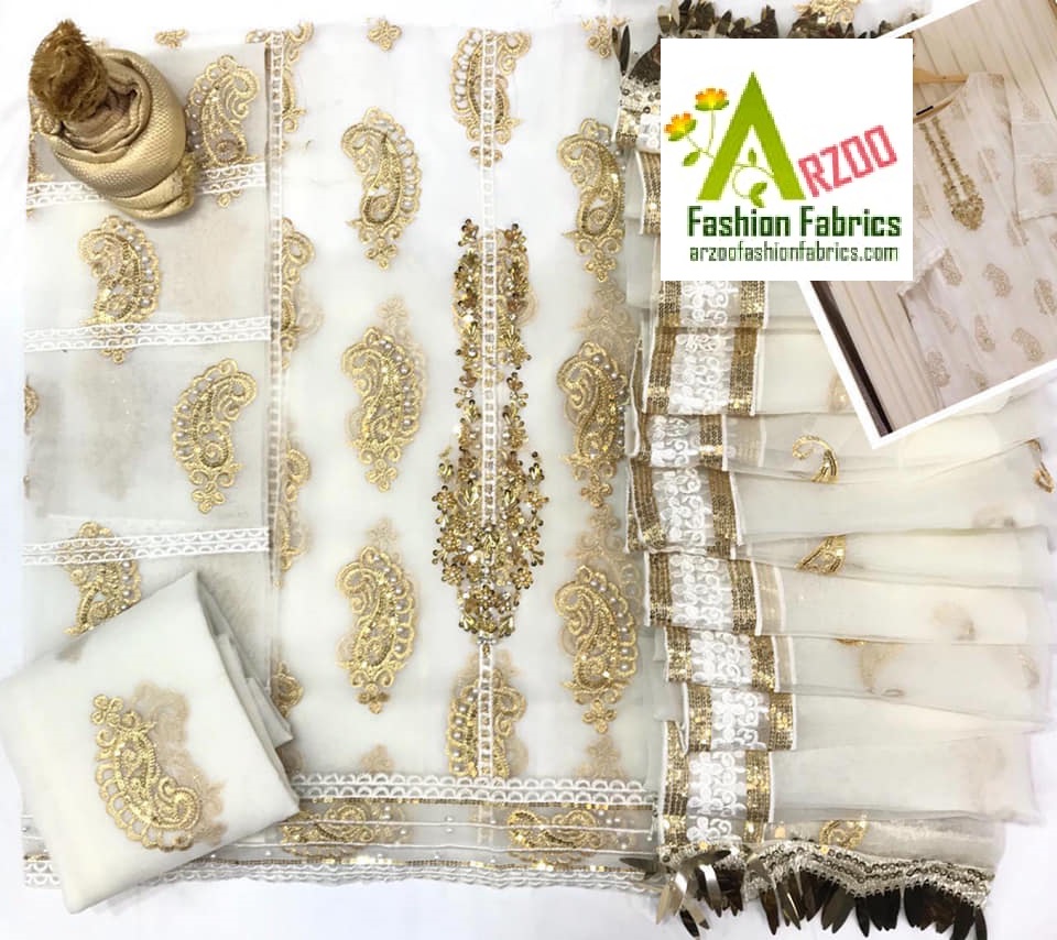 Agha Noor Organza Adda work Embroidered 2021 with Organza Emb Dupatta, Cotton Jacquard Trouser