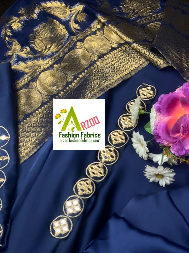 Bidma Khan Maxi Shamoos Silk Mirror Embroidered 2021 with Jacquard Dupatta, Silk Trouser