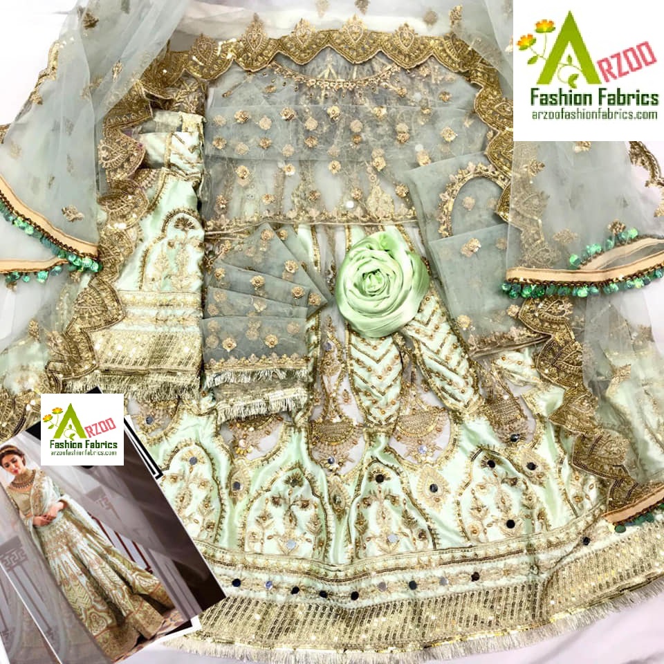 Maira Khan Wedding Net Embroidered 2021 with Net Emb Dupatta, Silk Trouser