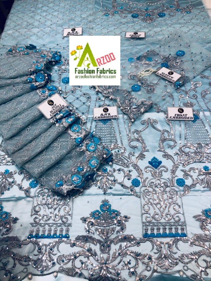Maria.b Net Embroidered 2019 with Net Emb Dupatta, Silk Trouser