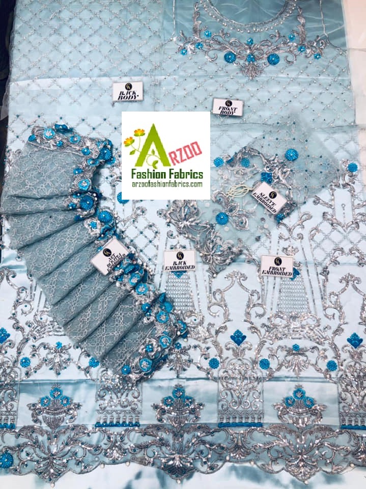 Maria.b Net Embroidered 2019 with Net Emb Dupatta, Silk Trouser