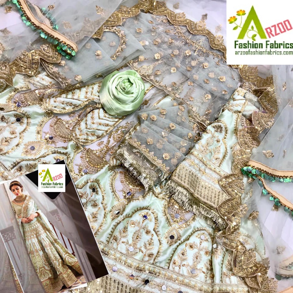 Maira Khan Wedding Net Embroidered 2021 with Net Emb Dupatta, Silk Trouser