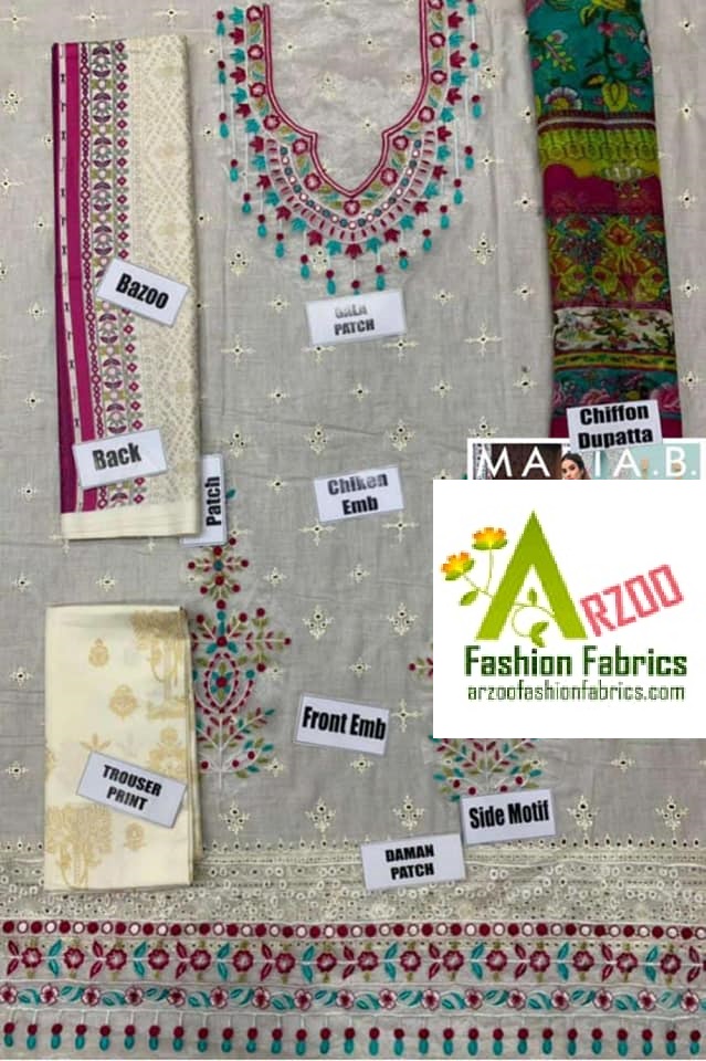 Maria.b Eid Chikankari Embroidered 2021 with Chiffon Dupatta (3Pc) Set of 5 Suits