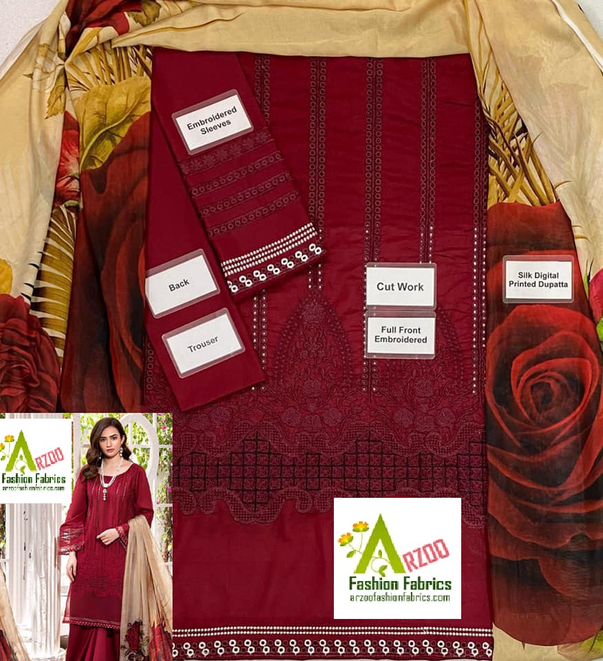 Manhara Lawn Cotton Chikankari Embroidered 2021 with Digital Print Silk Dupatta (3Pc)