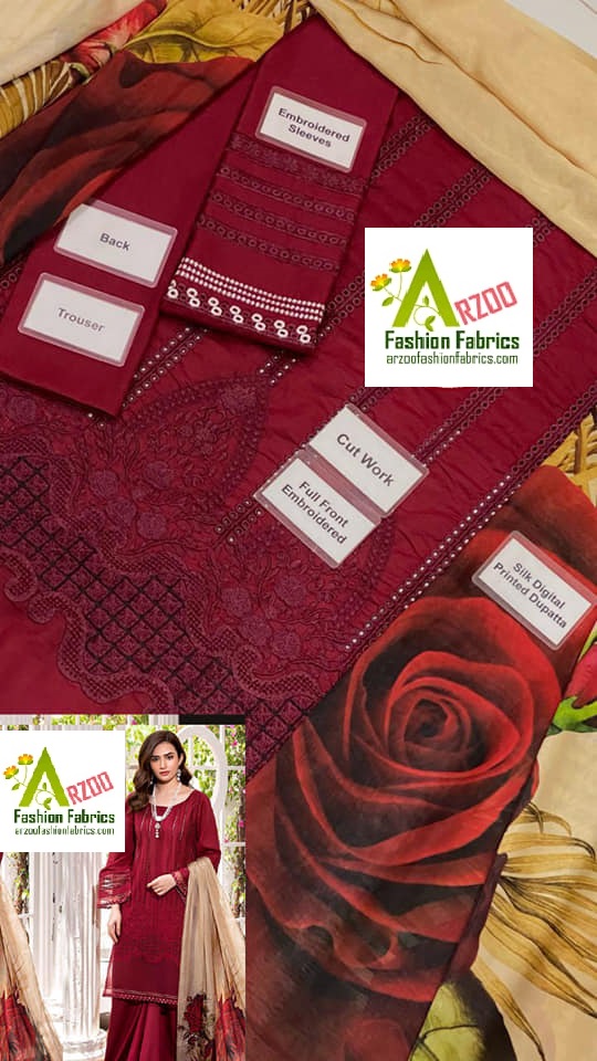 Manhara Lawn Cotton Chikankari Embroidered 2021 with Digital Print Silk Dupatta (3Pc)