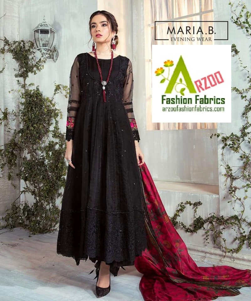 Maria.b Net Embroidered 2021with Digital Print Silk Dupatta, Silk Trouser