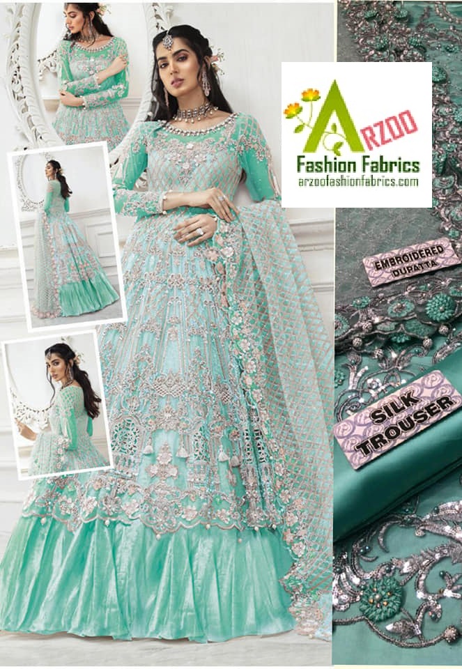 Maria b Couture Net Embroidered 2021 with Net Emb Dupatta, Silk Trouser (3Pc)