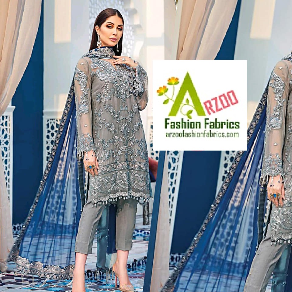 Maryam Hussain Net Embroidered 2021 with Net Emb Dupatta, Silk Trouser (3Pc)