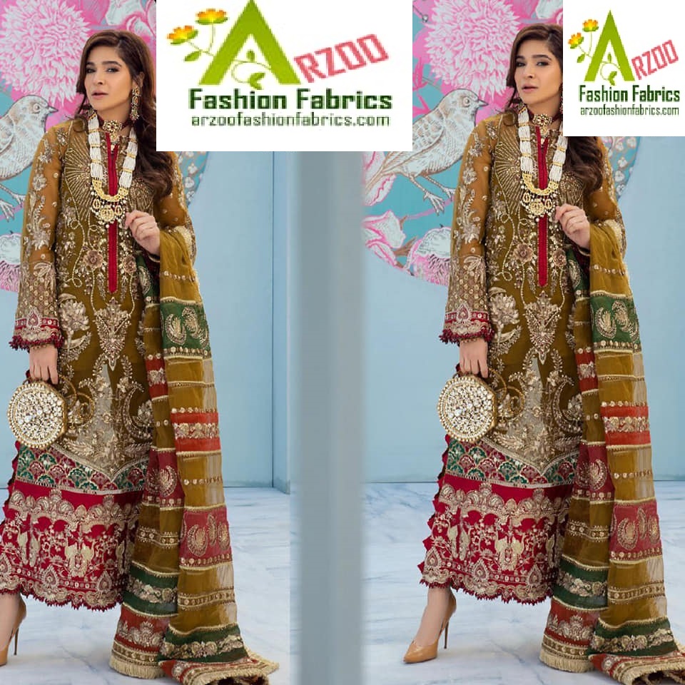 Maryam n Maria Chiffon Embroidered 2021 with Organza Emb Dupatta, Silk Trouser (3Pc)