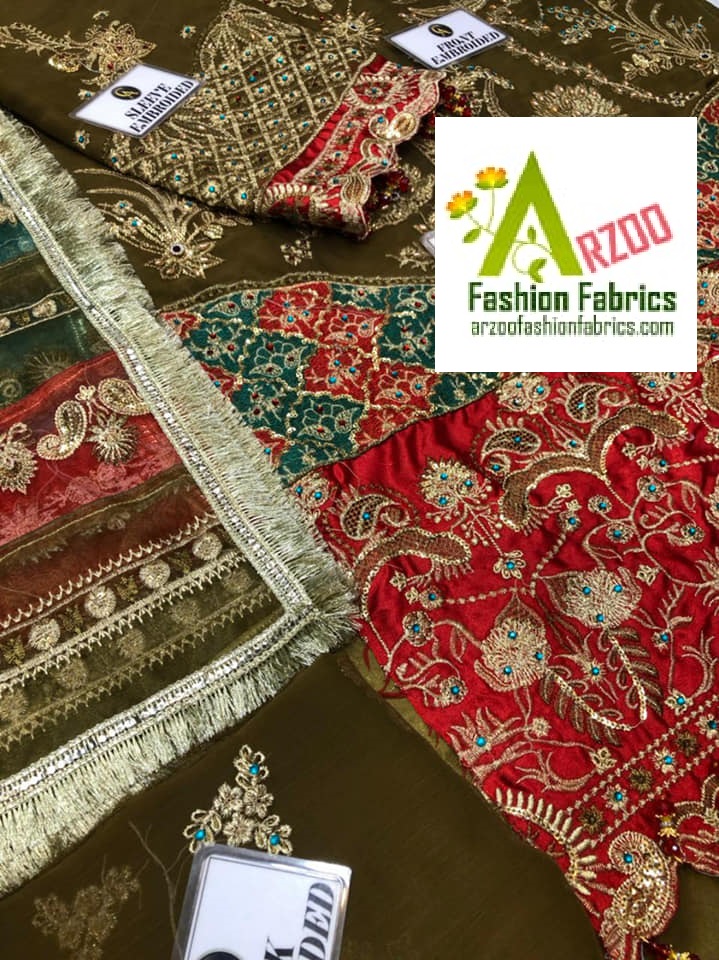 Maryam n Maria Chiffon Embroidered 2021 with Organza Emb Dupatta, Silk Trouser (3Pc)