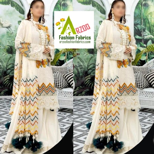 Adan Libas Lawn Schiflie Embroidered 2021 with Chiffon Emb Dupatta, Cambric Trouser (3Pc)